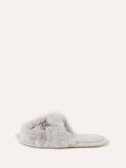 Accessorize Grey Faux Fur Planet Mules Slippers - Image 3 of 4