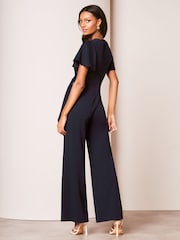 Lipsy Navy Flutter Sleeve Tie Side Wide Leg Jumpsuit - Image 2 of 4