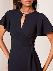 Lipsy Navy Flutter Sleeve Tie Side Wide Leg Jumpsuit - Image 4 of 4