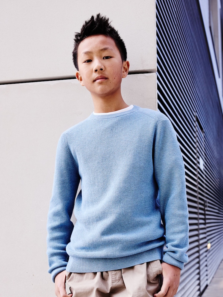 Blue Without Stag 100% Cotton Crew Neck Knitted Jumper (3-16yrs) - Image 1 of 7