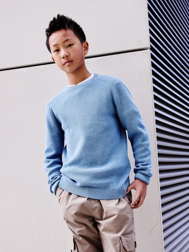 Blue Without Stag 100% Cotton Crew Neck Knitted Jumper (3-16yrs) - Image 3 of 7