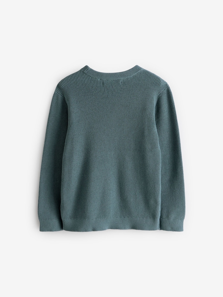 Mineral Blue Without Stag 100% Cotton Crew Neck Knitted Jumper (3-16yrs) - Image 2 of 4