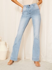 Friends Like These Bleach Blue High Waist Pocket Flare Jeans - Image 3 of 4