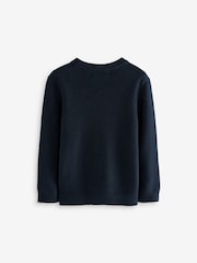 Navy Blue Without Stag 100% Cotton Crew Neck Knitted Jumper (3-16yrs) - Image 2 of 3