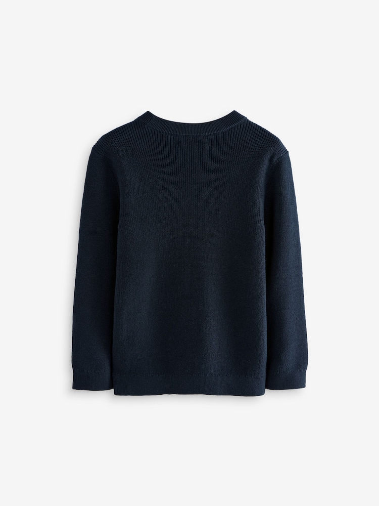 Navy Blue Without Stag 100% Cotton Crew Neck Knitted Jumper (3-16yrs) - Image 2 of 3