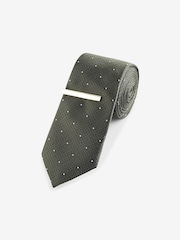 Forest Green Floral/Polka Dot Design Ties And Tie Clip 2 Pack - Image 2 of 7