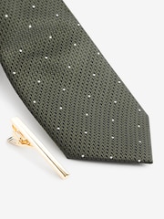 Forest Green Floral/Polka Dot Design Ties And Tie Clip 2 Pack - Image 4 of 7
