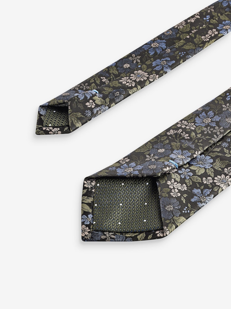 Forest Green Floral/Polka Dot Design Ties And Tie Clip 2 Pack - Image 7 of 7