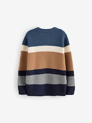 Blue/Neutral Stripe Knitted Crew Neck Jumper (3-16yrs) - Image 2 of 3