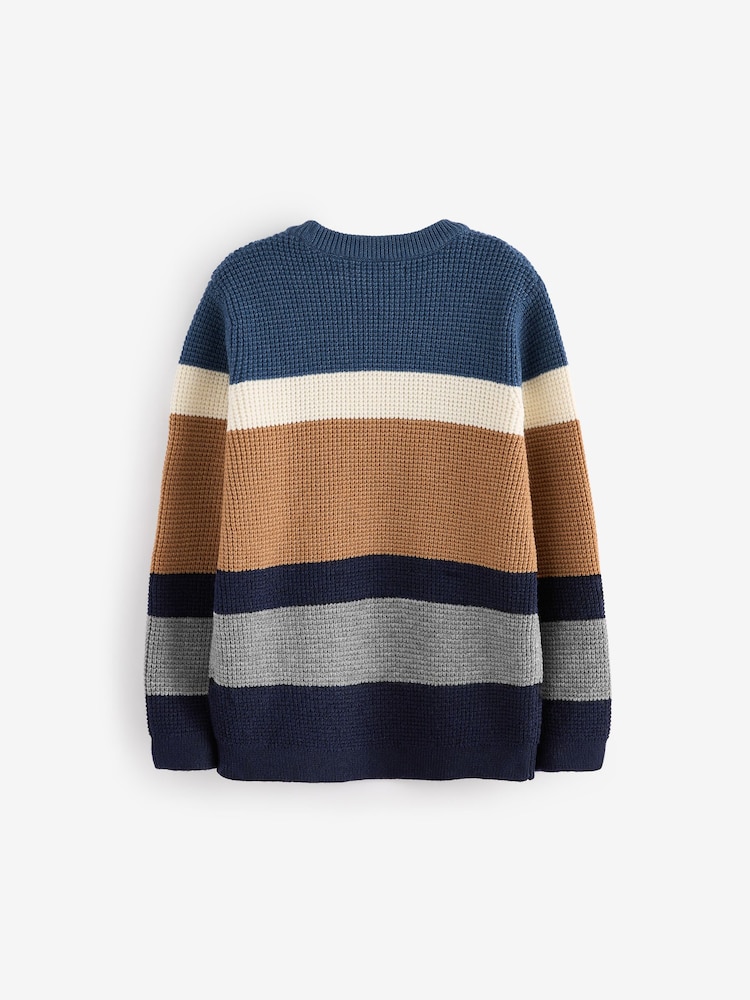 Blue/Neutral Stripe Knitted Crew Neck Jumper (3-16yrs) - Image 2 of 3 Blue/Neutral Stripe Knitted Crew Neck Jumper (3-16yrs) - Image 2 of 3