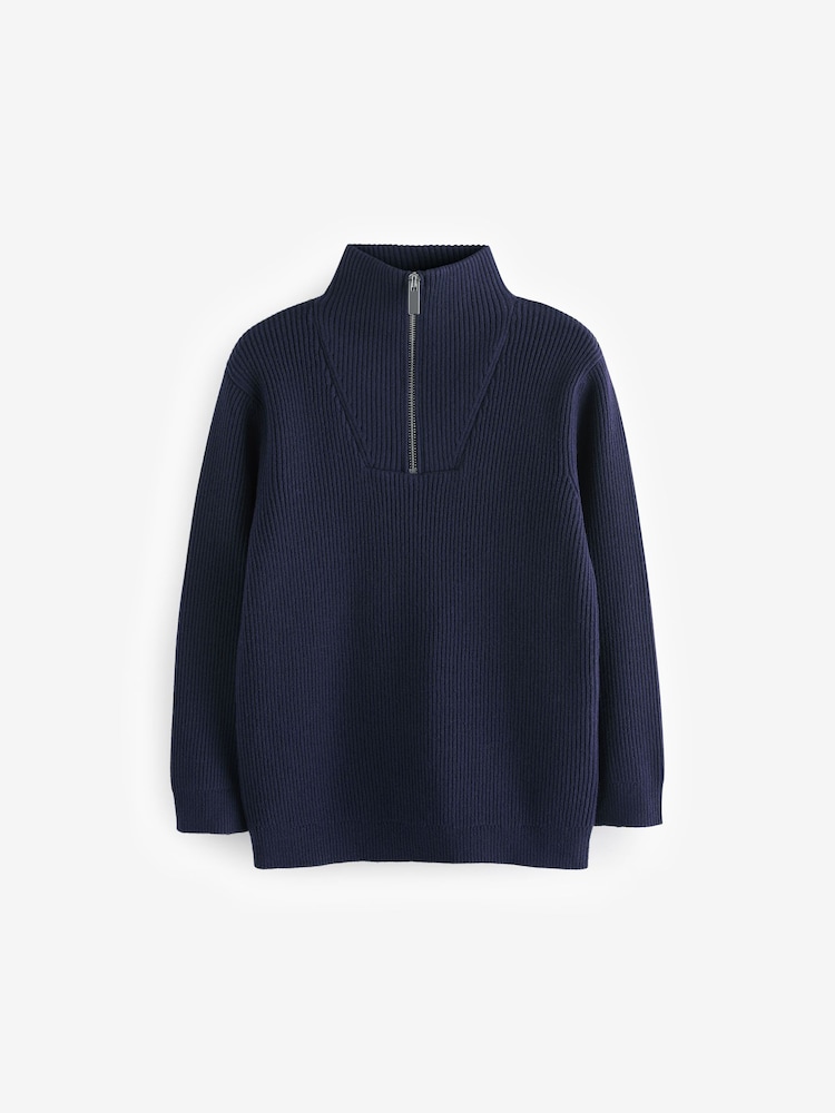 Navy Blue Knitted Quarter Zip Jumper (3-16yrs) - Image 1 of 3