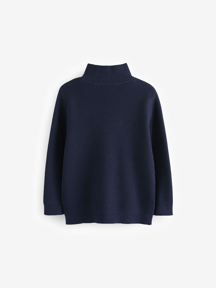Navy Blue Knitted Quarter Zip Jumper (3-16yrs) - Image 2 of 3