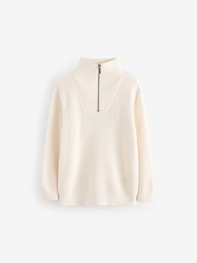Ecru/Cream Knitted Quarter Zip Jumper (3-16yrs) - Image 1 of 5 Ecru/Cream Knitted Quarter Zip Jumper (3-16yrs) - Image 1 of 5
