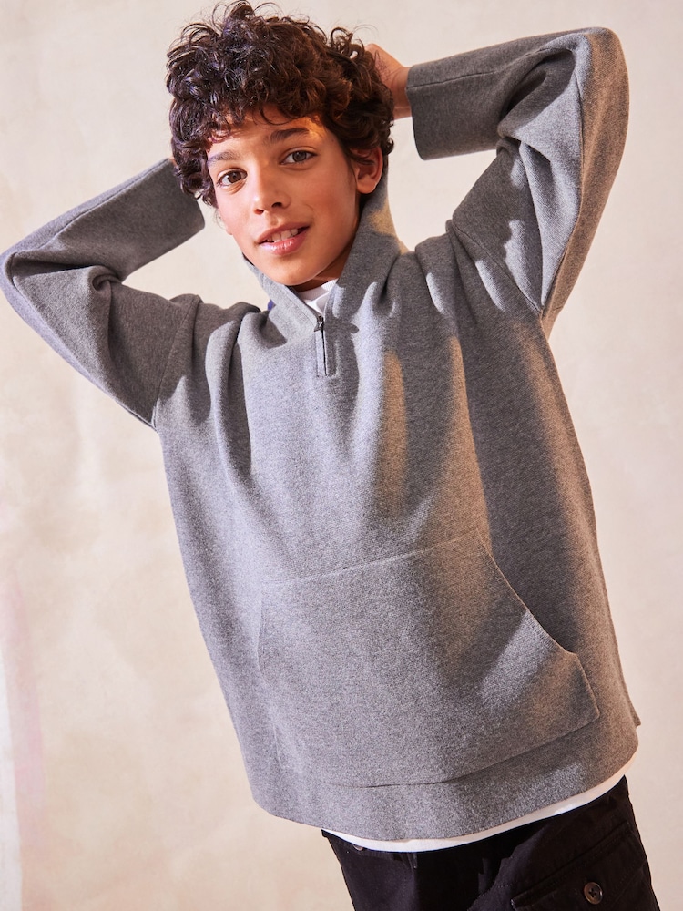 Grey Quarter Zip Knitted Hoodie (3-16yrs) - Image 1 of 7
