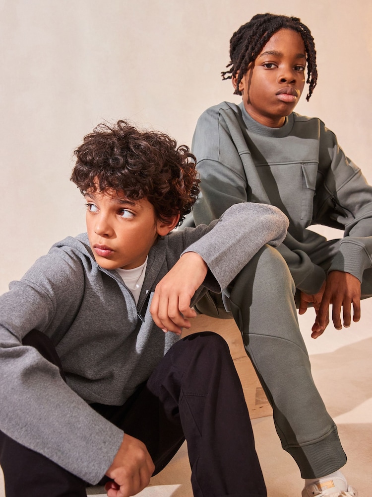 Grey Quarter Zip Knitted Hoodie (3-16yrs) - Image 7 of 7