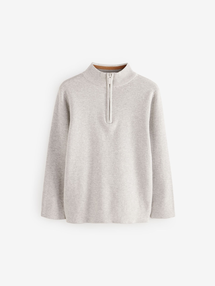 Grey Quarter Zip 100% Cotton Jumper (3-16yrs) - Image 1 of 3 Grey Quarter Zip 100% Cotton Jumper (3-16yrs) - Image 1 of 3