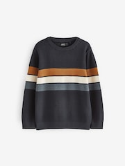 Neutral/Navy Stripe Long Sleeve 100% Cotton Crew Neck Jumper (3-16yrs) - Image 5 of 8