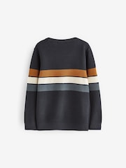 Neutral/Navy Stripe Long Sleeve 100% Cotton Crew Neck Jumper (3-16yrs) - Image 6 of 8
