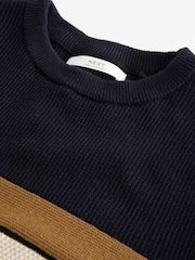Neutral/Navy Stripe Long Sleeve 100% Cotton Crew Neck Jumper (3-16yrs) - Image 7 of 8