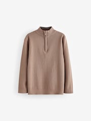 Tan Brown Quarter Zip 100% Cotton Jumper (3-16yrs) - Image 1 of 3