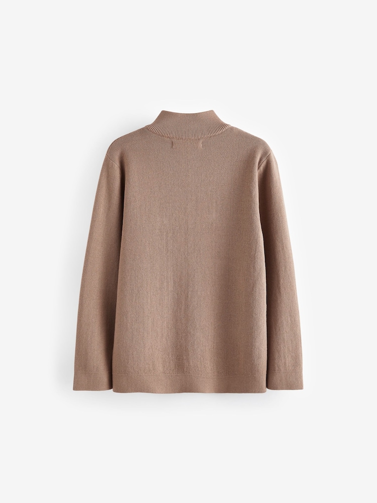 Tan Brown Quarter Zip 100% Cotton Jumper (3-16yrs) - Image 2 of 3