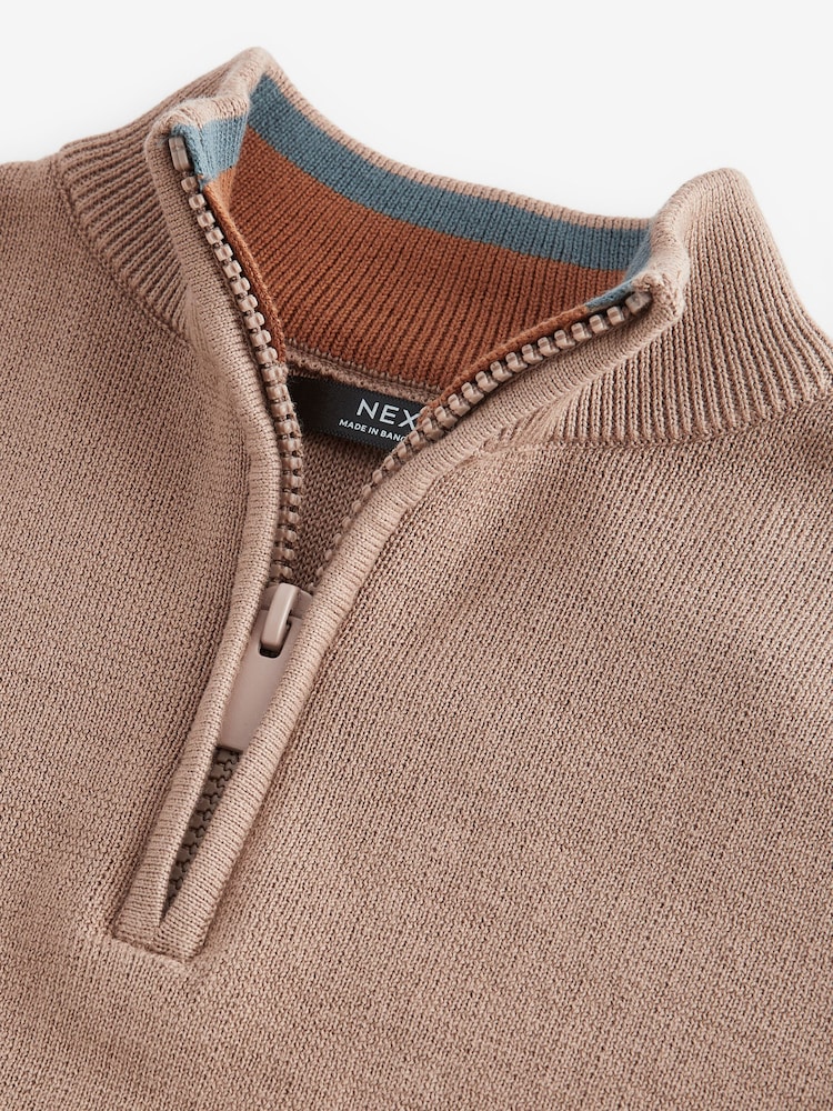 Tan Brown Quarter Zip 100% Cotton Jumper (3-16yrs) - Image 3 of 3