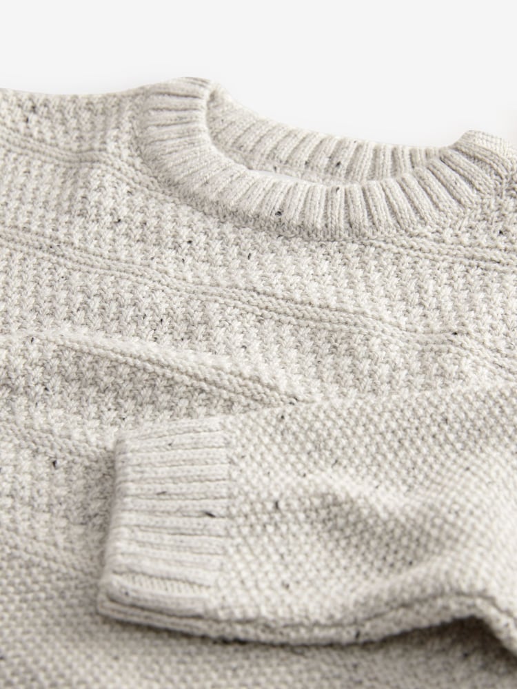 Neutral Grey Textured Crew Neck Jumper (3-16yrs) - Image 3 of 3