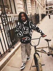 Faces Black Long Sleeve Knitted 100% Cotton Hoodie (3-16yrs) - Image 1 of 6