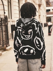 Faces Black Long Sleeve Knitted 100% Cotton Hoodie (3-16yrs) - Image 2 of 6