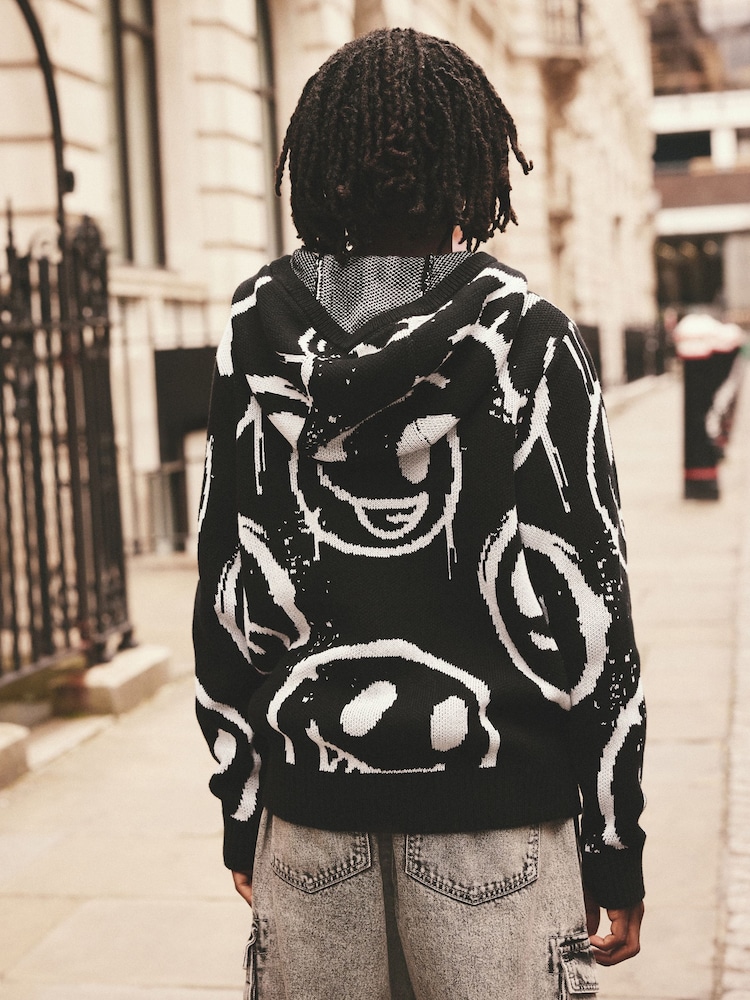 Faces Black Long Sleeve Knitted 100% Cotton Hoodie (3-16yrs) - Image 2 of 6
