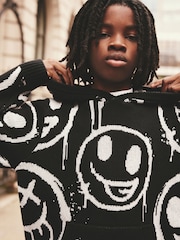 Faces Black Long Sleeve Knitted 100% Cotton Hoodie (3-16yrs) - Image 3 of 6