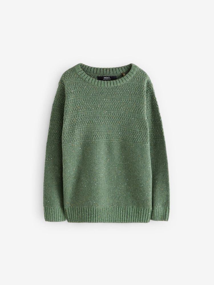 Khaki Green Textured Crew Neck Jumper (3-16yrs) - Image 1 of 4