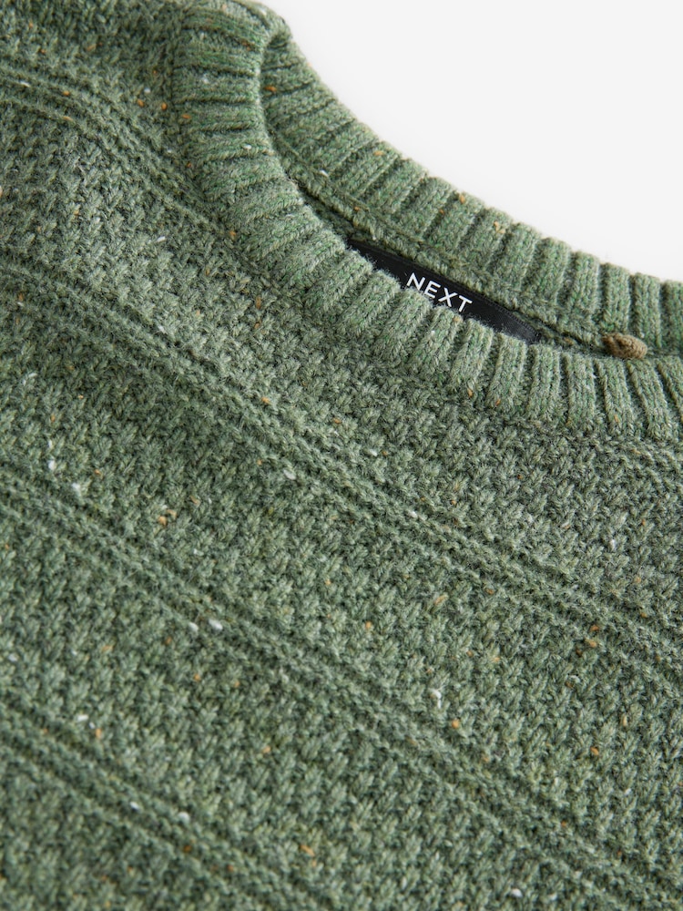 Khaki Green Textured Crew Neck Jumper (3-16yrs) - Image 4 of 4