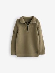 Khaki Green Utility Knitted Quarter Zip Jumper (3-16yrs) - Image 1 of 4