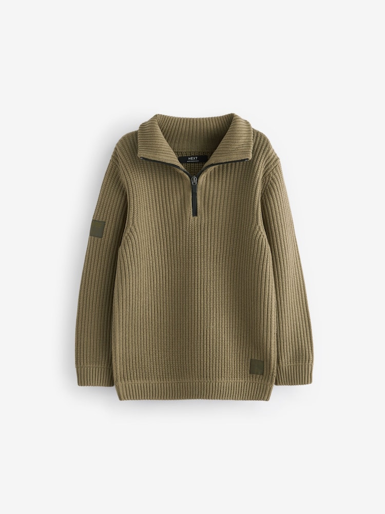 Khaki Green Utility Knitted Quarter Zip Jumper (3-16yrs) - Image 1 of 4