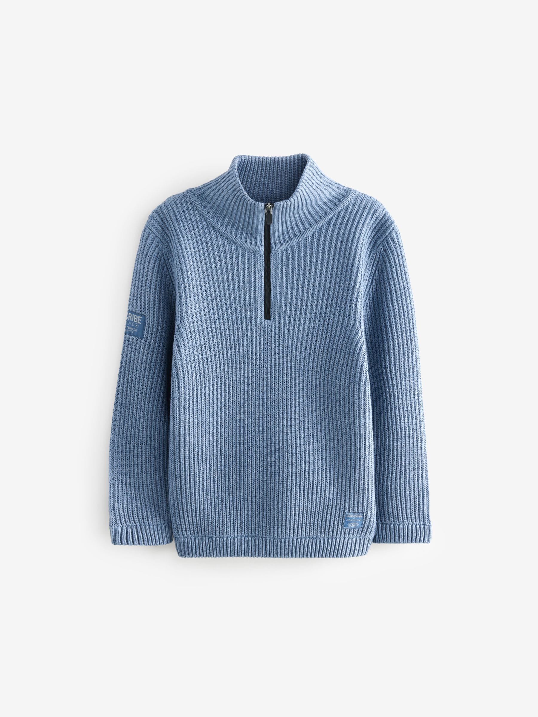 Blue Utility Knitted Quarter Zip Jumper (3-16yrs)