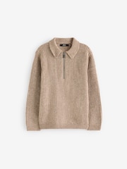 Neutral Long Sleeve Quarter Zip Polo Shirt (3-16yrs) - Image 1 of 4