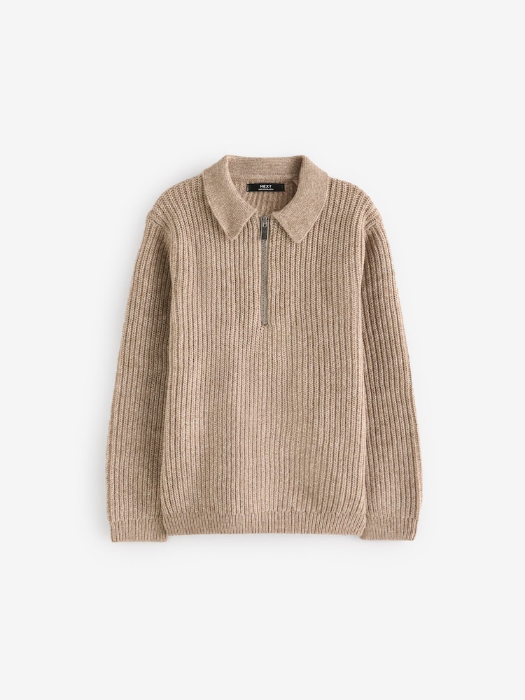 Neutral Long Sleeve Quarter Zip Polo Shirt (3-16yrs) - Image 1 of 4 Neutral Long Sleeve Quarter Zip Polo Shirt (3-16yrs) - Image 1 of 4