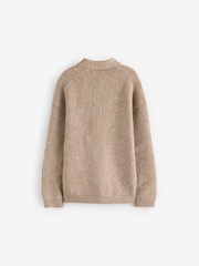 Neutral Long Sleeve Quarter Zip Polo Shirt (3-16yrs) - Image 2 of 4