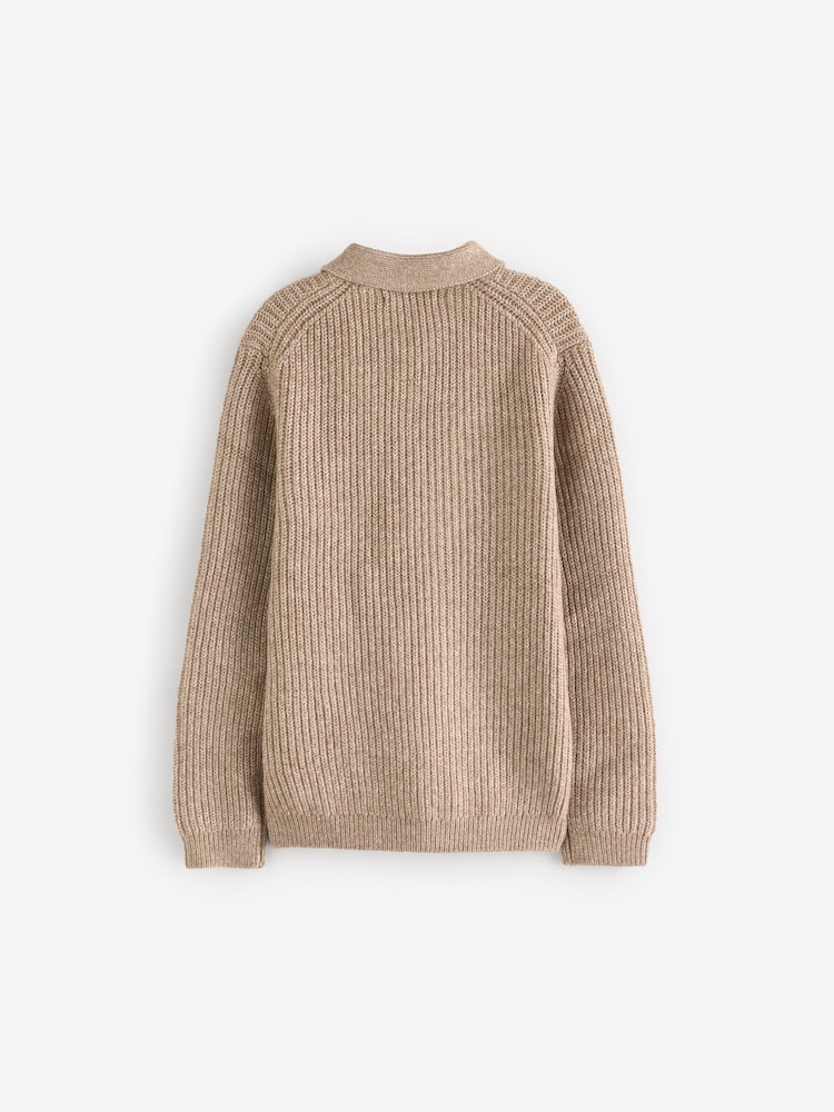 Neutral Long Sleeve Quarter Zip Polo Shirt (3-16yrs) - Image 2 of 4