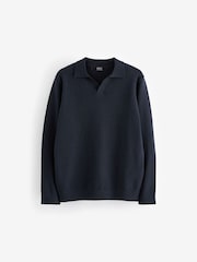 Navy Blue Trophy Neck Knitted Long Sleeve Polo Shirt (3-16yrs) - Image 1 of 3