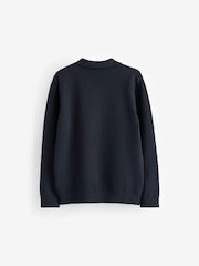 Navy Blue Trophy Neck Knitted Long Sleeve Polo Shirt (3-16yrs) - Image 2 of 3