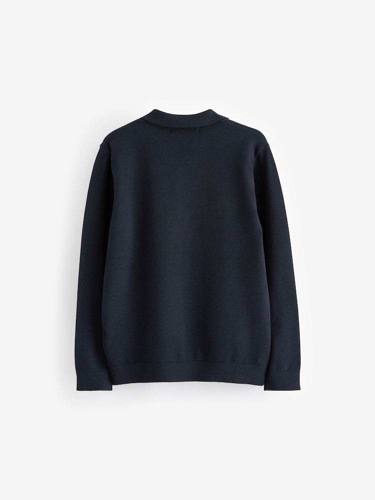 Navy Blue Trophy Neck Knitted Long Sleeve Polo Shirt (3-16yrs) - Image 2 of 3 Navy Blue Trophy Neck Knitted Long Sleeve Polo Shirt (3-16yrs) - Image 2 of 3
