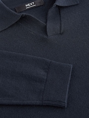 Navy Blue Trophy Neck Knitted Long Sleeve Polo Shirt (3-16yrs) - Image 3 of 3