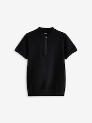Black 100% Cotton Knitted Quarter Zip Polo Shirt (3-16yrs) - Image 1 of 4