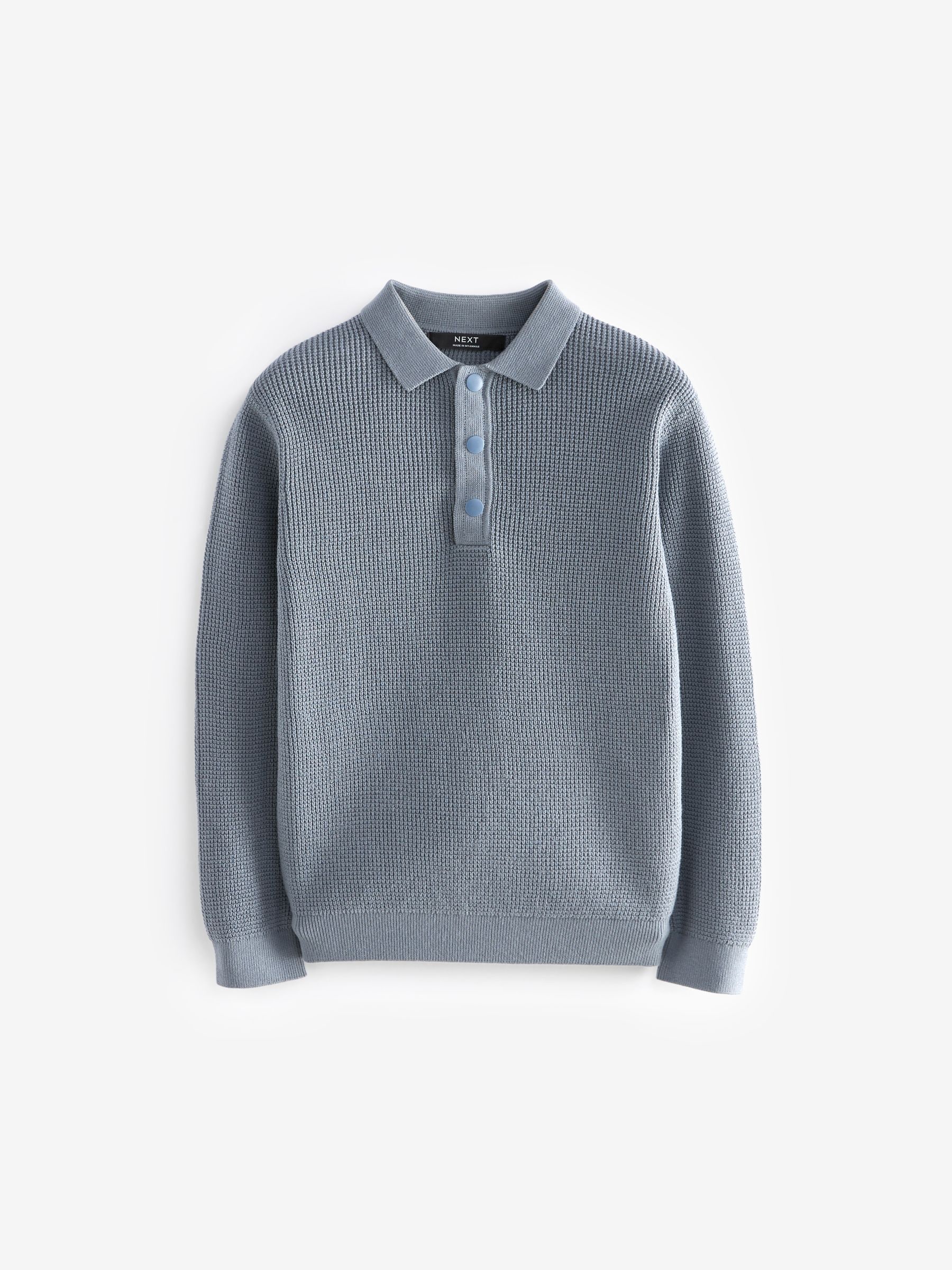 Buy Blue Long Sleeve 100% Cotton Textured Polo Shirt (3-16yrs) from the  Next UK online shop