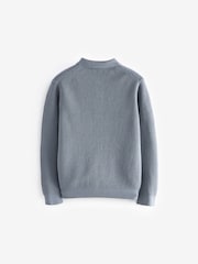 Blue Long Sleeve 100% Cotton Textured Polo Shirt (3-16yrs) - Image 2 of 3