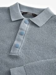 Blue Long Sleeve 100% Cotton Textured Polo Shirt (3-16yrs) - Image 3 of 3