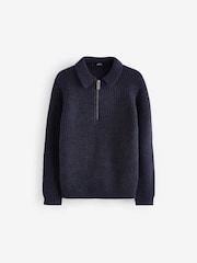 Navy Blue Long Sleeve Quarter Zip Polo Shirt (3-16yrs) - Image 1 of 3