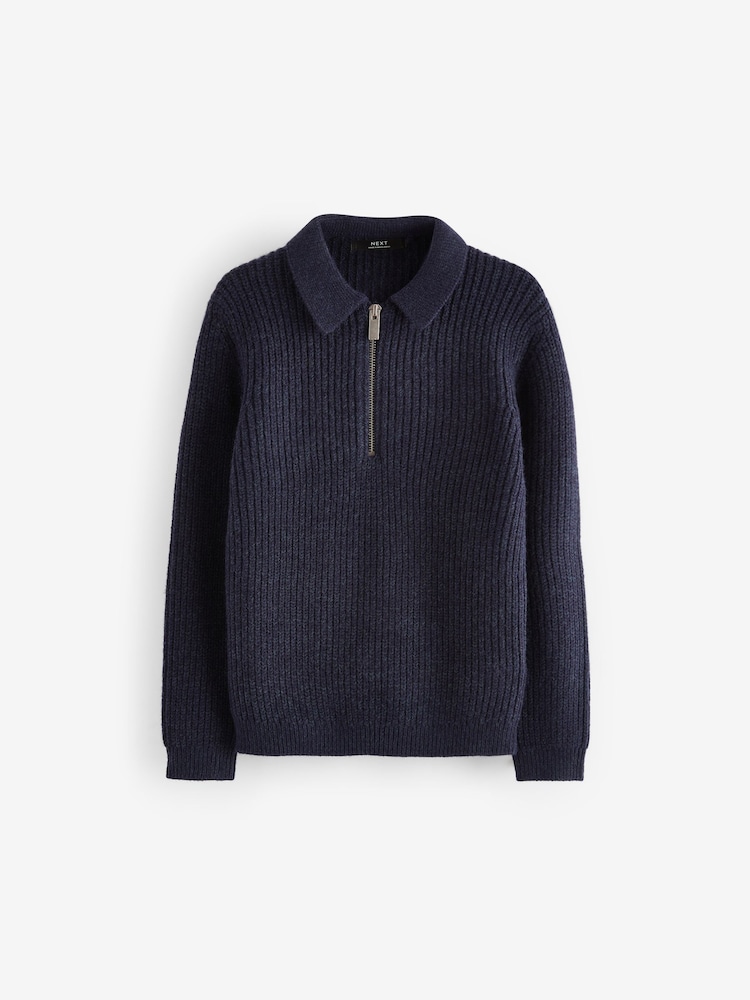 Navy Blue Long Sleeve Quarter Zip Polo Shirt (3-16yrs) - Image 1 of 3 Navy Blue Long Sleeve Quarter Zip Polo Shirt (3-16yrs) - Image 1 of 3